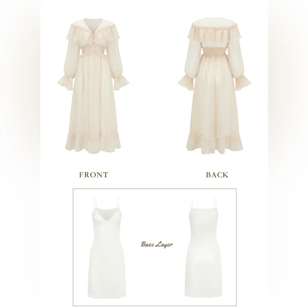 Elegant Cream Chiffon Dress - Picture 4 of 7